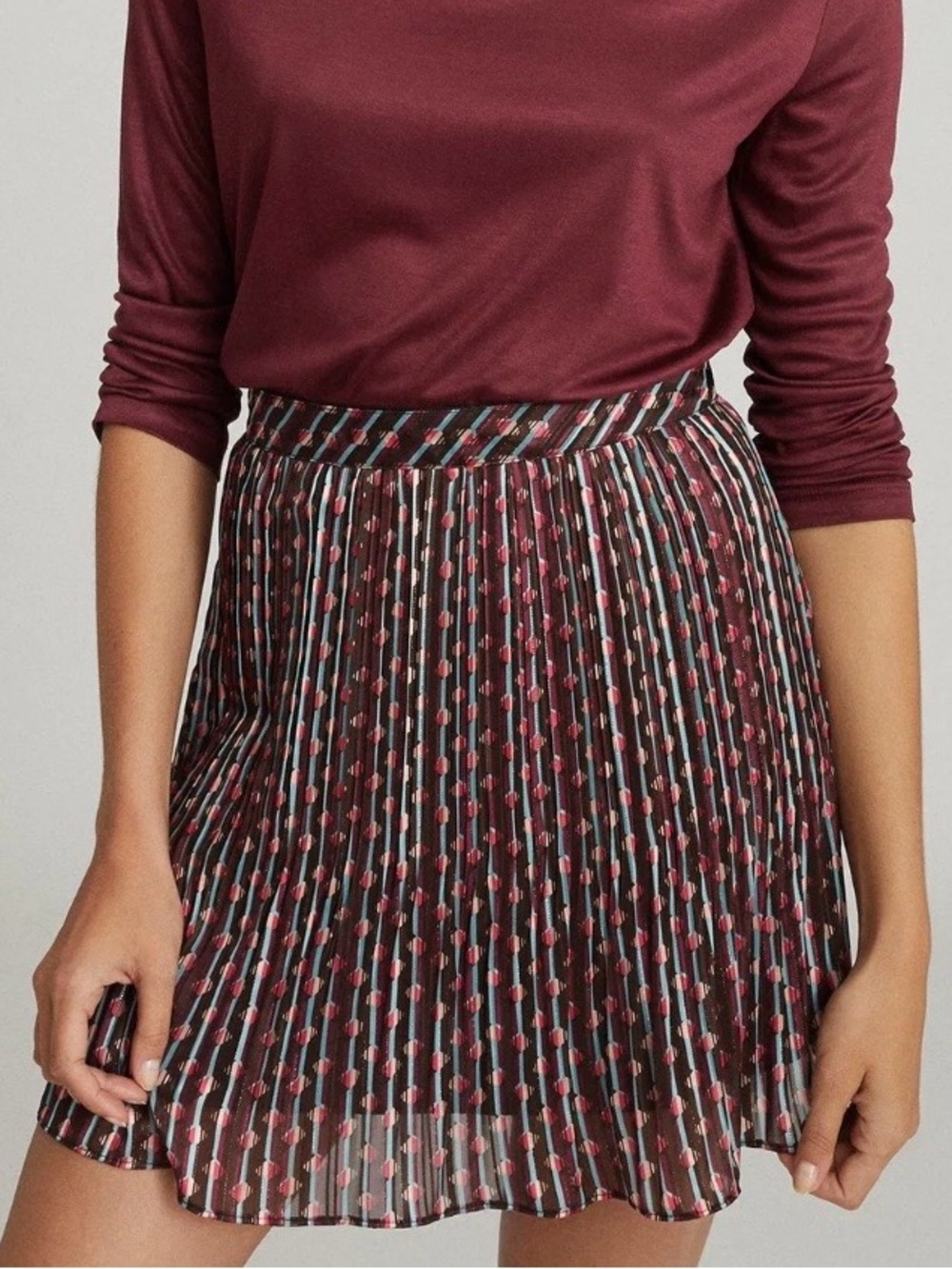 Reiss Pleated Skirt with Multi-Color Pattern